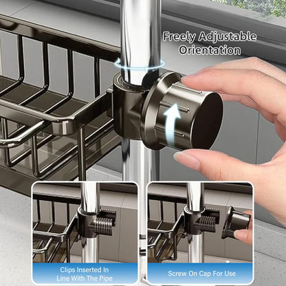 Faucet‑Mounted Sink‑Sponge‑Holder | Tool‑Free Install, Removable‑Drip‑Tray & Side‑Hook🏠