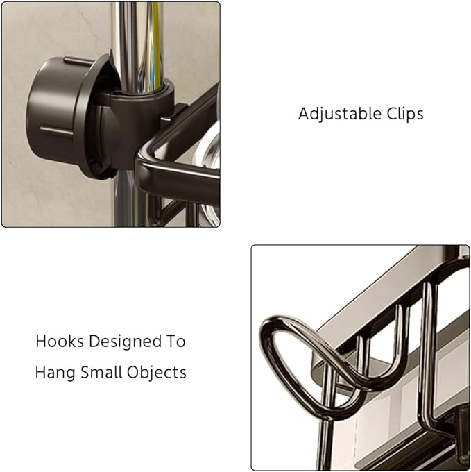Faucet‑Mounted Sink‑Sponge‑Holder | Tool‑Free Install, Removable‑Drip‑Tray & Side‑Hook🏠