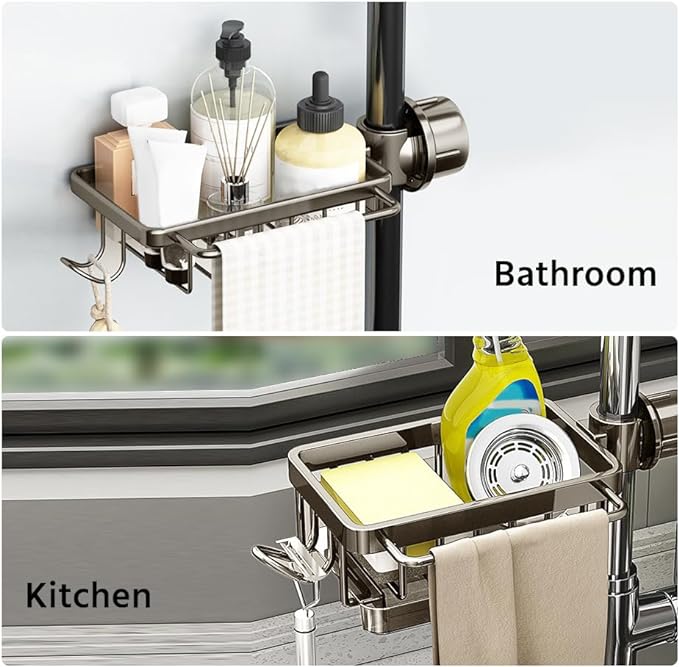Faucet‑Mounted Sink‑Sponge‑Holder | Tool‑Free Install, Removable‑Drip‑Tray & Side‑Hook🏠