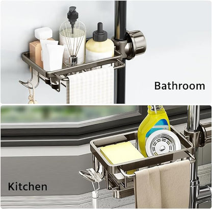 Faucet‑Mounted Sink‑Sponge‑Holder | Tool‑Free Install, Removable‑Drip‑Tray & Side‑Hook🏠