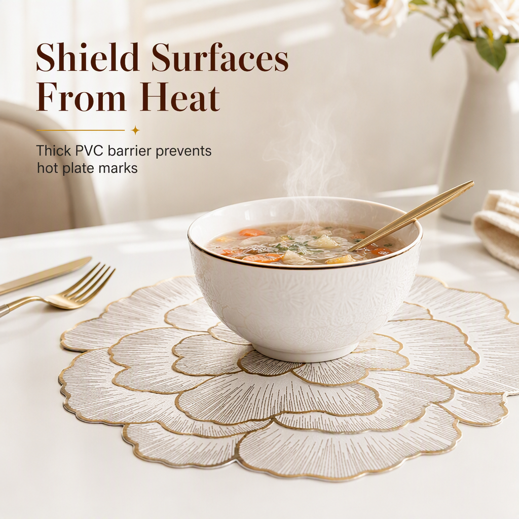 🍽️ LIMITED-TIME 50% OFF! 🌹 Nordic Style Metallic Peony PVC Placemat – Heat Resistant, Non-Slip & Waterproof ✨