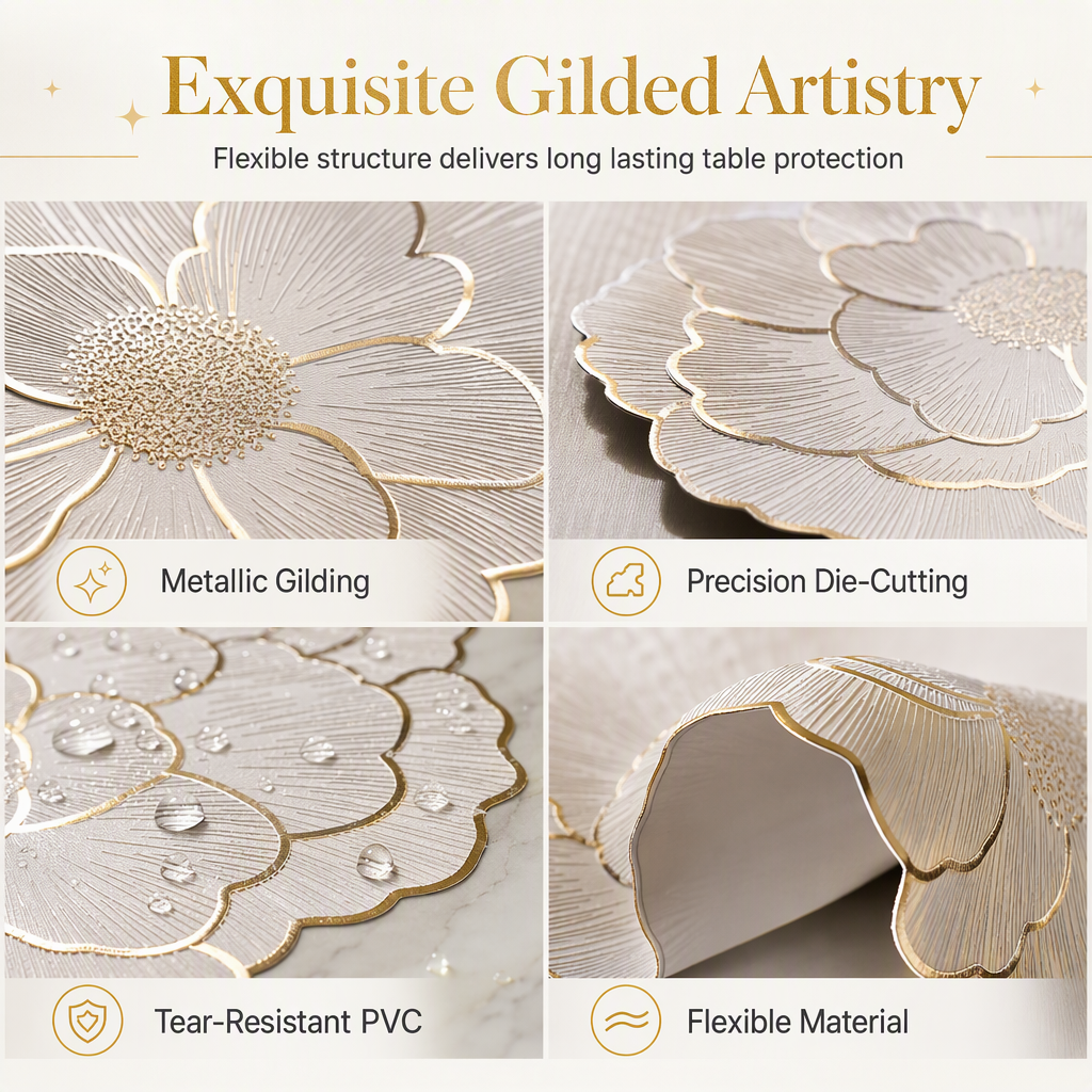 🍽️ LIMITED-TIME 50% OFF! 🌹 Nordic Style Metallic Peony PVC Placemat – Heat Resistant, Non-Slip & Waterproof ✨