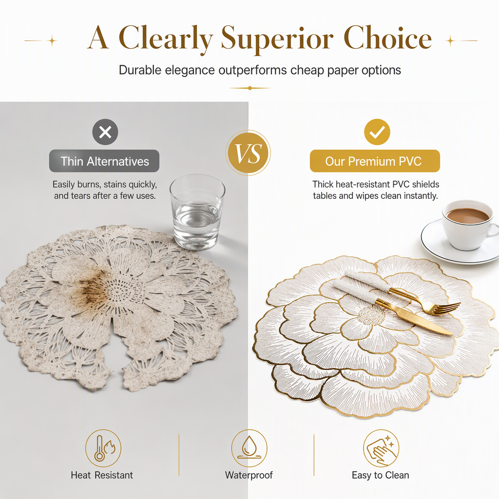 🍽️ LIMITED-TIME 50% OFF! 🌹 Nordic Style Metallic Peony PVC Placemat – Heat Resistant, Non-Slip & Waterproof ✨