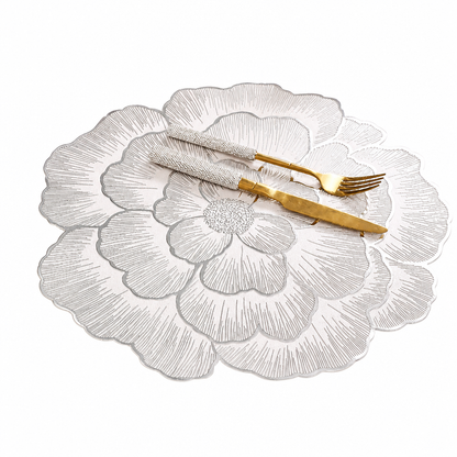 🍽️ LIMITED-TIME 50% OFF! 🌹 Nordic Style Metallic Peony PVC Placemat – Heat Resistant, Non-Slip & Waterproof ✨