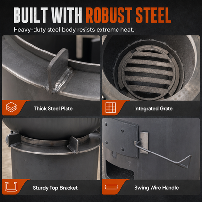 🎁2026 New Arrivals 50% OFF💥 Heavy‑Duty Carbon Steel Camping Stove – Wood & Charcoal, High‑Draft Airflow, 3‑in‑1 Cooktop 🍳