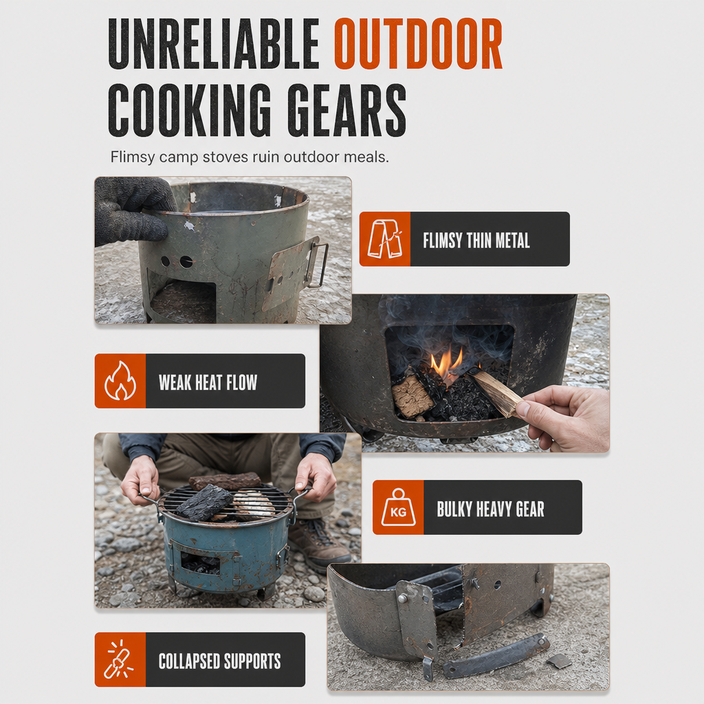 🎁2026 New Arrivals 50% OFF💥 Heavy‑Duty Carbon Steel Camping Stove – Wood & Charcoal, High‑Draft Airflow, 3‑in‑1 Cooktop 🍳