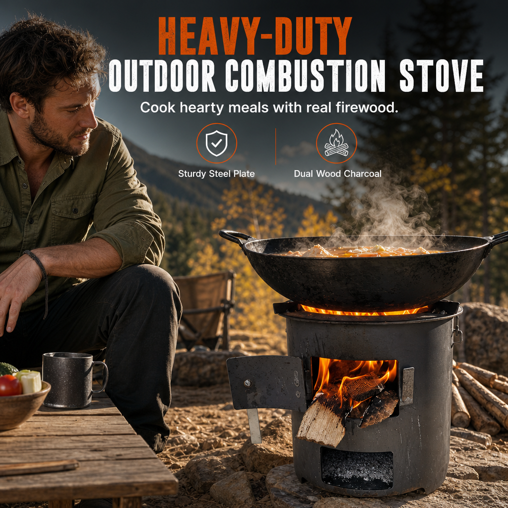 🎁2026 New Arrivals 50% OFF💥 Heavy‑Duty Carbon Steel Camping Stove – Wood & Charcoal, High‑Draft Airflow, 3‑in‑1 Cooktop 🍳