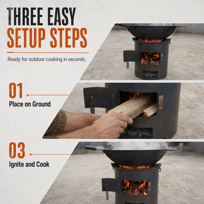 🎁2026 New Arrivals 50% OFF💥 Heavy‑Duty Carbon Steel Camping Stove – Wood & Charcoal, High‑Draft Airflow, 3‑in‑1 Cooktop 🍳
