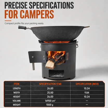 🎁2026 New Arrivals 50% OFF💥 Heavy‑Duty Carbon Steel Camping Stove – Wood & Charcoal, High‑Draft Airflow, 3‑in‑1 Cooktop 🍳
