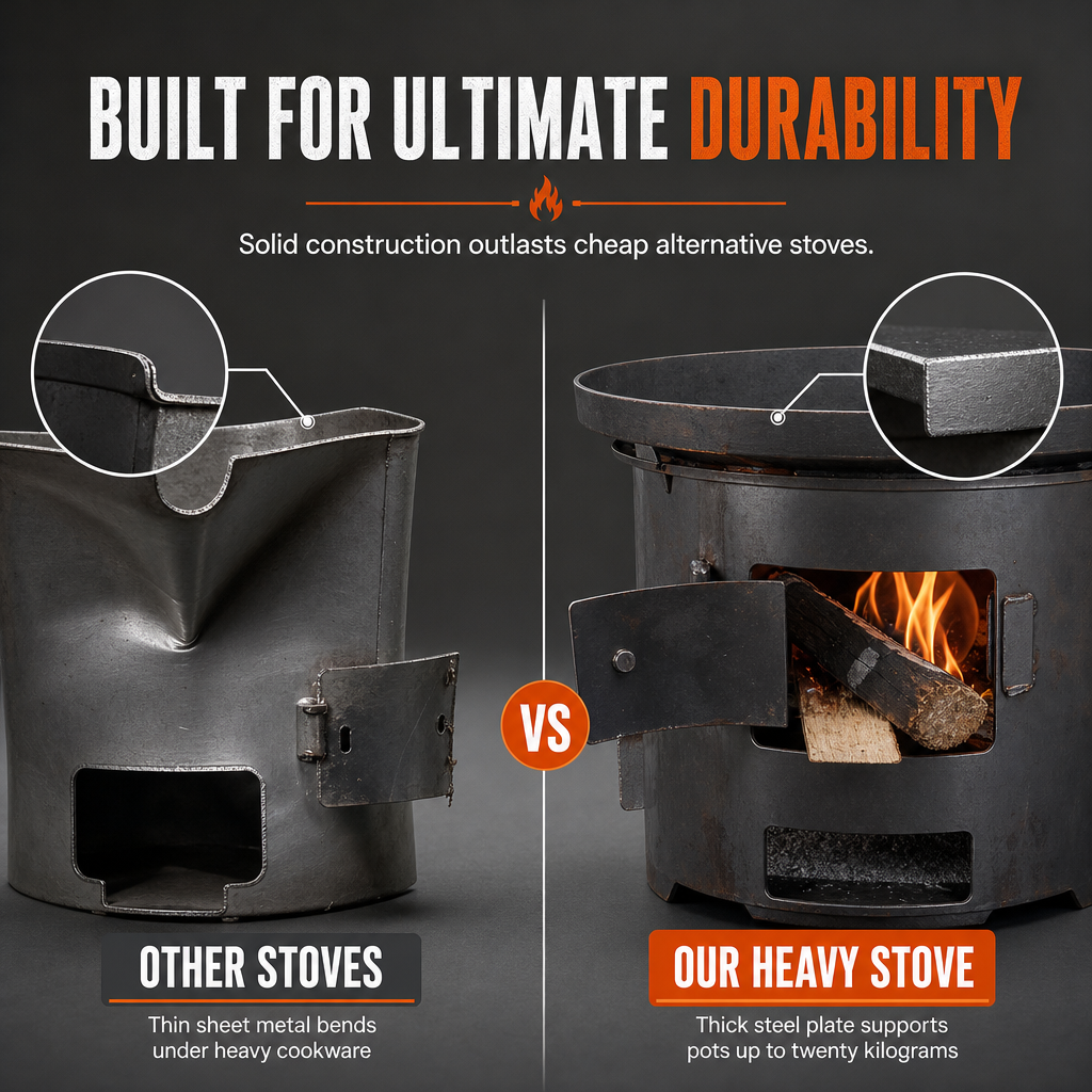 🎁2026 New Arrivals 50% OFF💥 Heavy‑Duty Carbon Steel Camping Stove – Wood & Charcoal, High‑Draft Airflow, 3‑in‑1 Cooktop 🍳