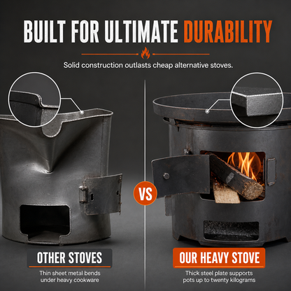 🎁2026 New Arrivals 50% OFF💥 Heavy‑Duty Carbon Steel Camping Stove – Wood & Charcoal, High‑Draft Airflow, 3‑in‑1 Cooktop 🍳
