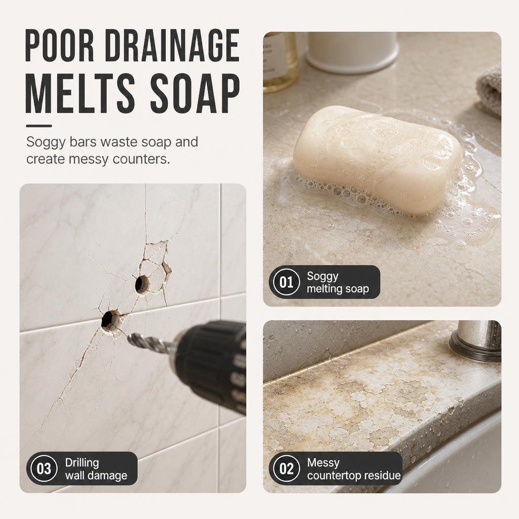 🧼 Vacuum Suction Soap Dish: V-Shaped Drainage, Rustproof Aluminum, No Drilling, Twist-Lock