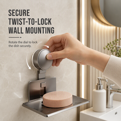 🧼 Vacuum Suction Soap Dish: V-Shaped Drainage, Rustproof Aluminum, No Drilling, Twist-Lock