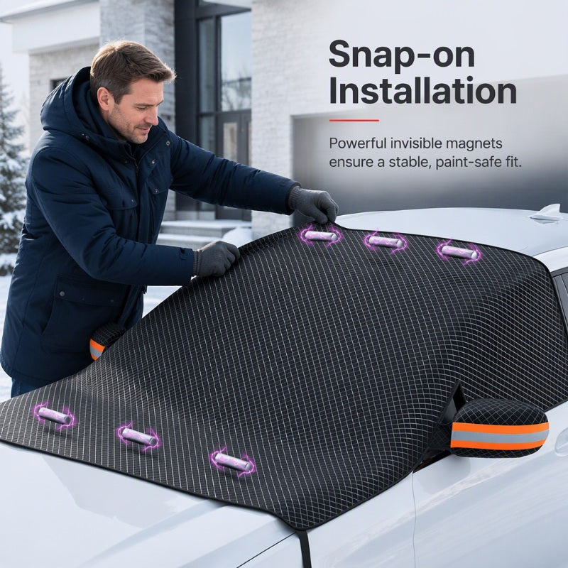 Magnetic Car Windshield Cover Thickened Waterproof Sunshade and Snow Shield with Reflective Strips