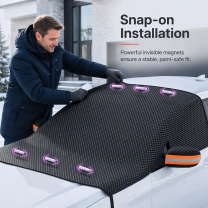 Magnetic Car Windshield Cover Thickened Waterproof Sunshade and Snow Shield with Reflective Strips