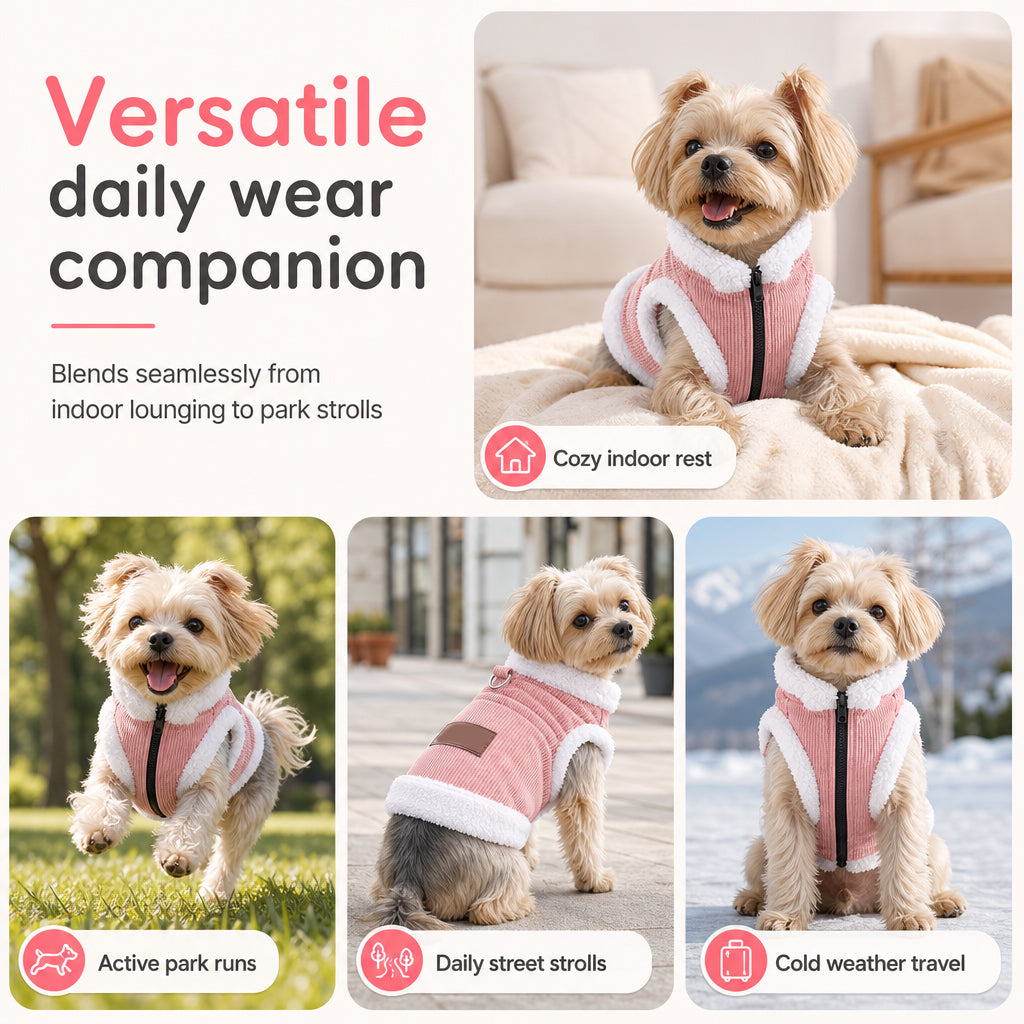 📢📢50% OFF !! ⏰Warm Lamb Fleece Pet Vest – Thick Lined, Built-in Leash Ring for Dogs & Cats ✨
