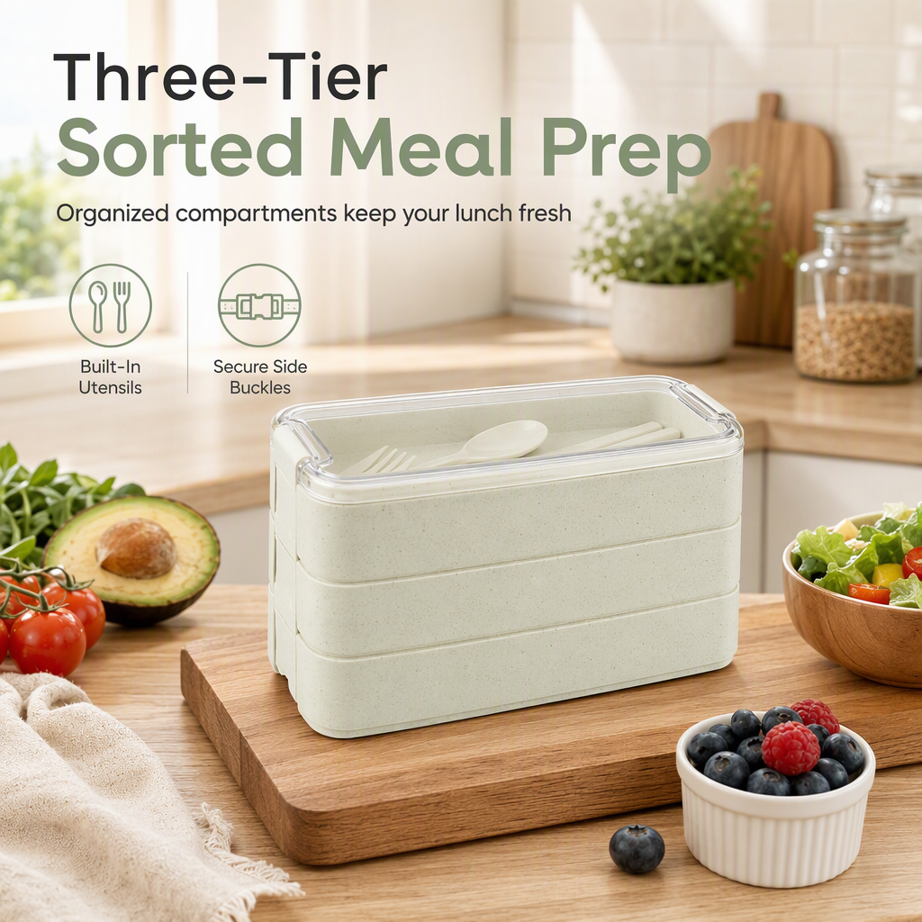 ⏳Time-Limited Special⏰Pack Fresh Meals Instantly! 3-Layer Bento Lunch Box with Cutlery