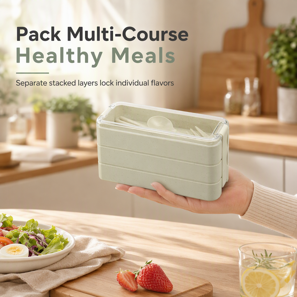 ⏳Time-Limited Special⏰Pack Fresh Meals Instantly! 3-Layer Bento Lunch Box with Cutlery