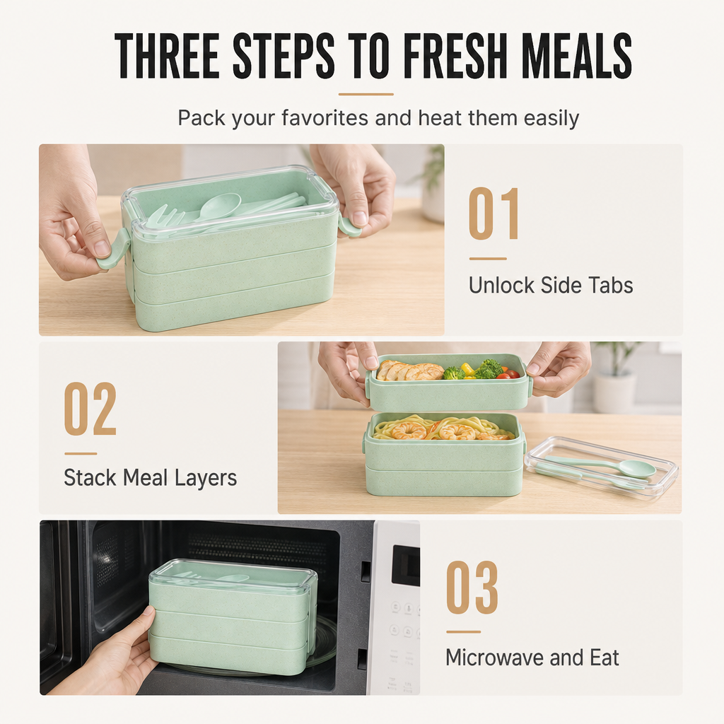 ⏳Time-Limited Special⏰Pack Fresh Meals Instantly! 3-Layer Bento Lunch Box with Cutlery