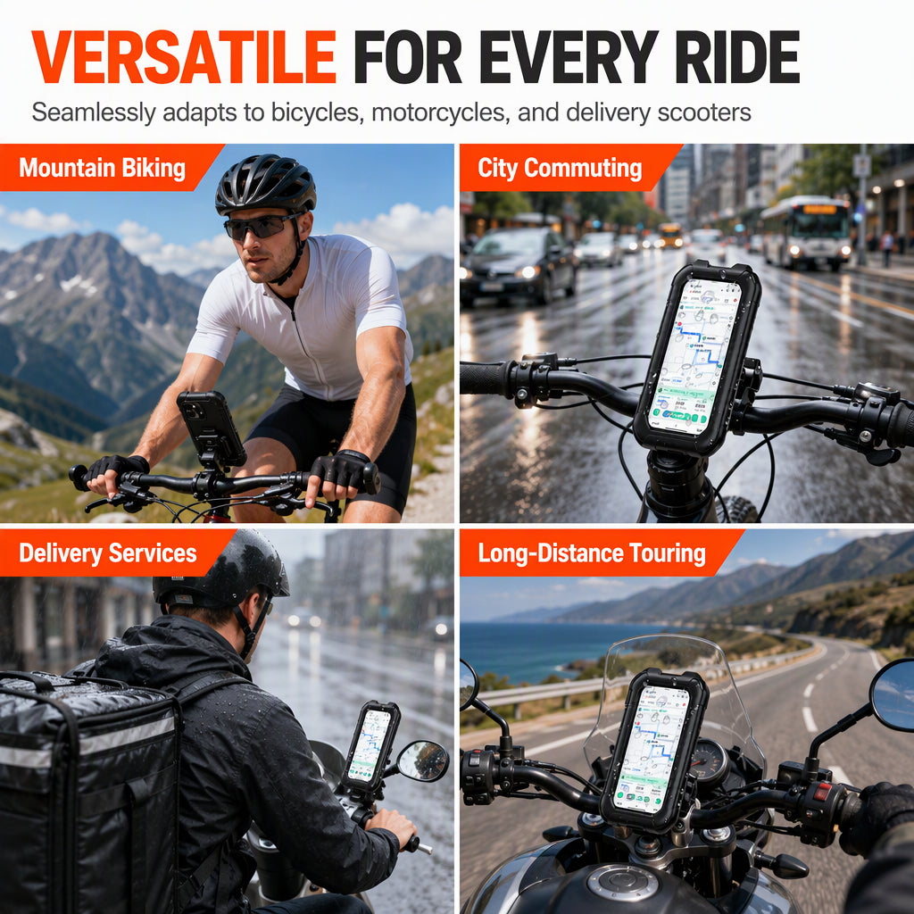 📢📢50% OFF !! ⏰ Waterproof Bike & Motorcycle Phone Holder – IPX6, Touchable, 360° Rotation ✨