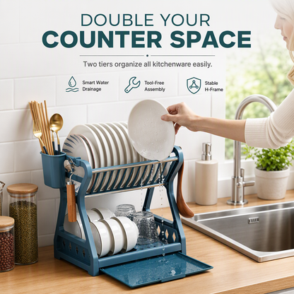 🍽️ Kitchen Dish Drying Rack: Vertical Steel, 12 Plates, Drip Tray, Tool-Free Assembly