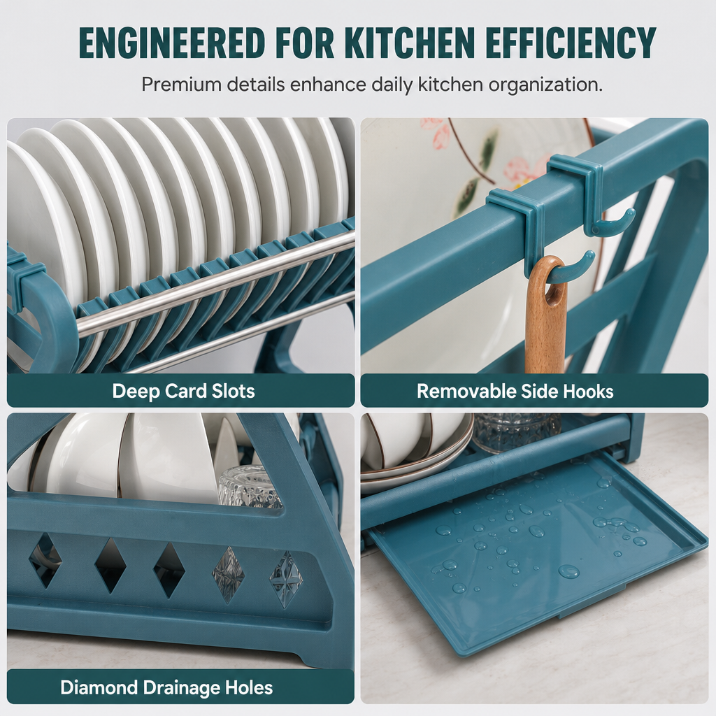 🍽️ Kitchen Dish Drying Rack: Vertical Steel, 12 Plates, Drip Tray, Tool-Free Assembly