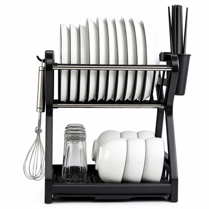 🍽️ Kitchen Dish Drying Rack: Vertical Steel, 12 Plates, Drip Tray, Tool-Free Assembly