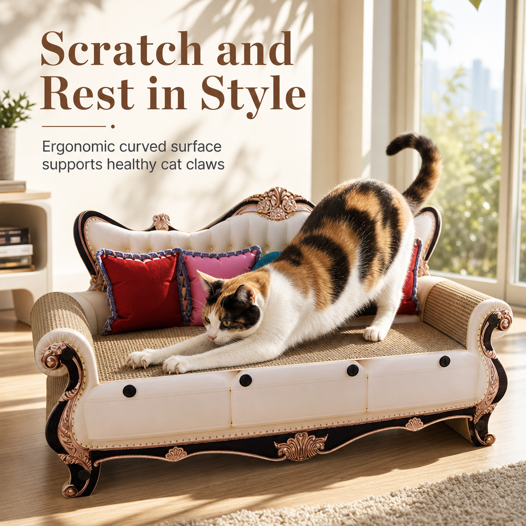 🐱✨ Extra-Large Vintage Sofa Cat Scratcher Lounge – 2-in-1 Cardboard Bed for Scratching, Stretching & Cozy Naps 🐾❤️