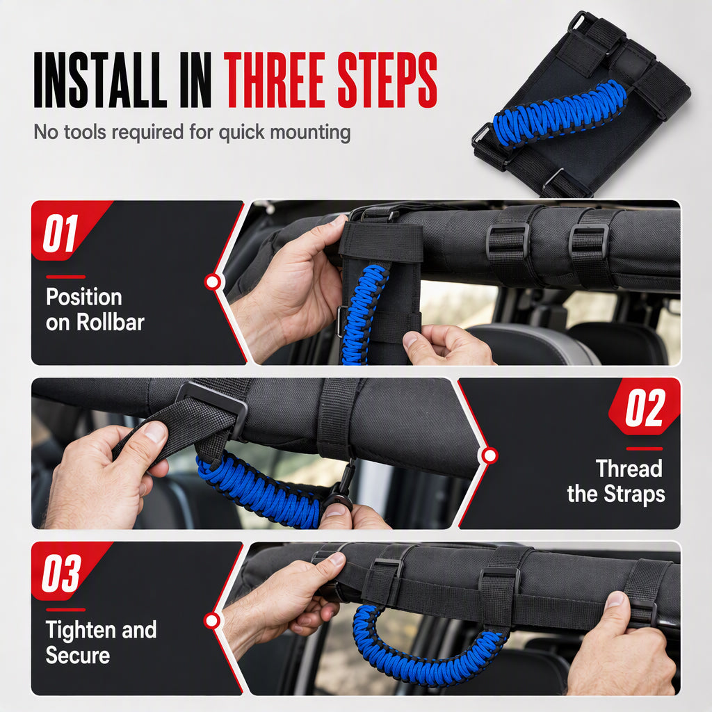 🤝 Non-Slip Paracord Braided Roof Grab Handle – For SUV & Off-Road Vehicles ✨