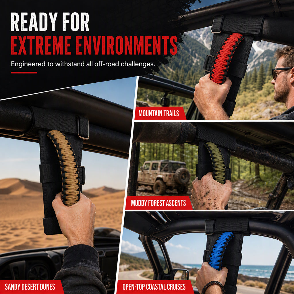 🤝 Non-Slip Paracord Braided Roof Grab Handle – For SUV & Off-Road Vehicles ✨