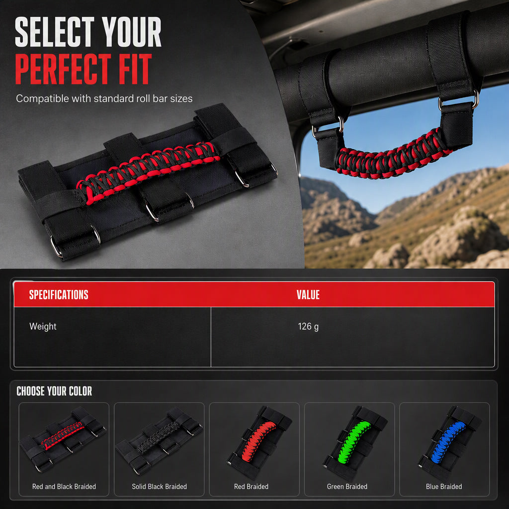 🤝 Non-Slip Paracord Braided Roof Grab Handle – For SUV & Off-Road Vehicles ✨