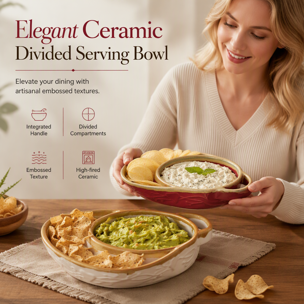 🍲🎨 Retro Ceramic Divided Baking Dish — Separate Compartments for Perfect Results ✨