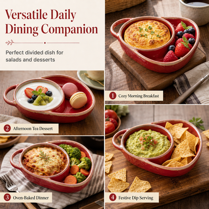 🍲🎨 Retro Ceramic Divided Baking Dish — Separate Compartments for Perfect Results ✨