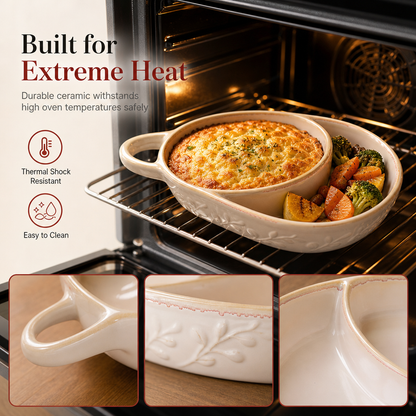 🍲🎨 Retro Ceramic Divided Baking Dish — Separate Compartments for Perfect Results ✨