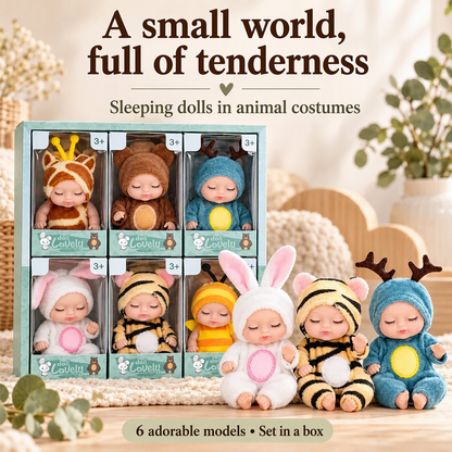 📢📢50% OFF !! ⏰Mini Lifelike Realistic sleeping baby doll set with animal costumes