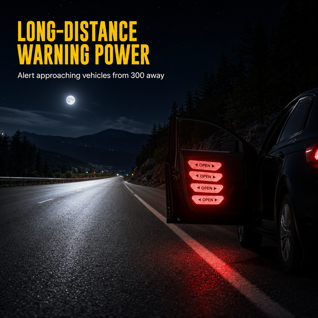📢📢50% OFF !! ⏰4 Pieces Car Door Reflective Warning Stickers OPEN Safety Anti Collision Decals