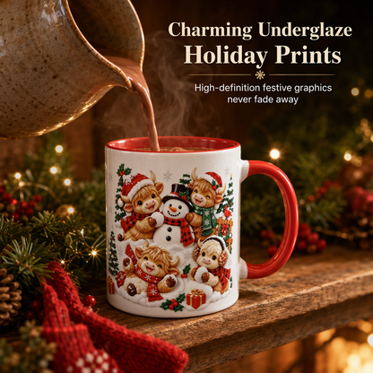 ❄️🎁Christmas Promotion✨Just £9.99 only✨Festive Christmas Highland Cow and Snowman Ceramic Mug