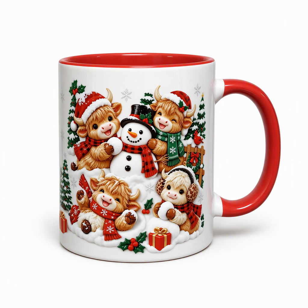 ❄️🎁Christmas Promotion✨Just £9.99 only✨Festive Christmas Highland Cow and Snowman Ceramic Mug