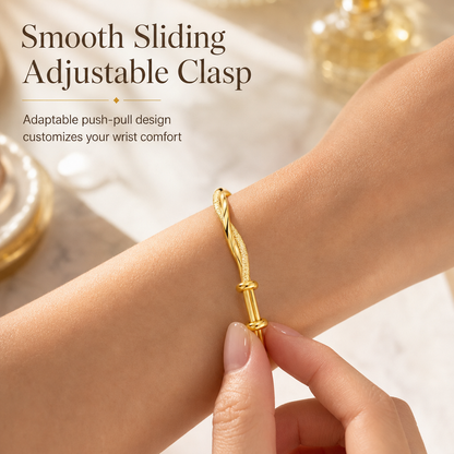 🌀 Infinite Mobius Twist Bangle: Smooth Sliding Adjustable Clasp, Dual Textured Finish, Electroplated Anti-Fade Jewelry
