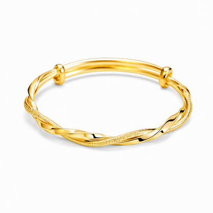 🌀 Infinite Mobius Twist Bangle: Smooth Sliding Adjustable Clasp, Dual Textured Finish, Electroplated Anti-Fade Jewelry