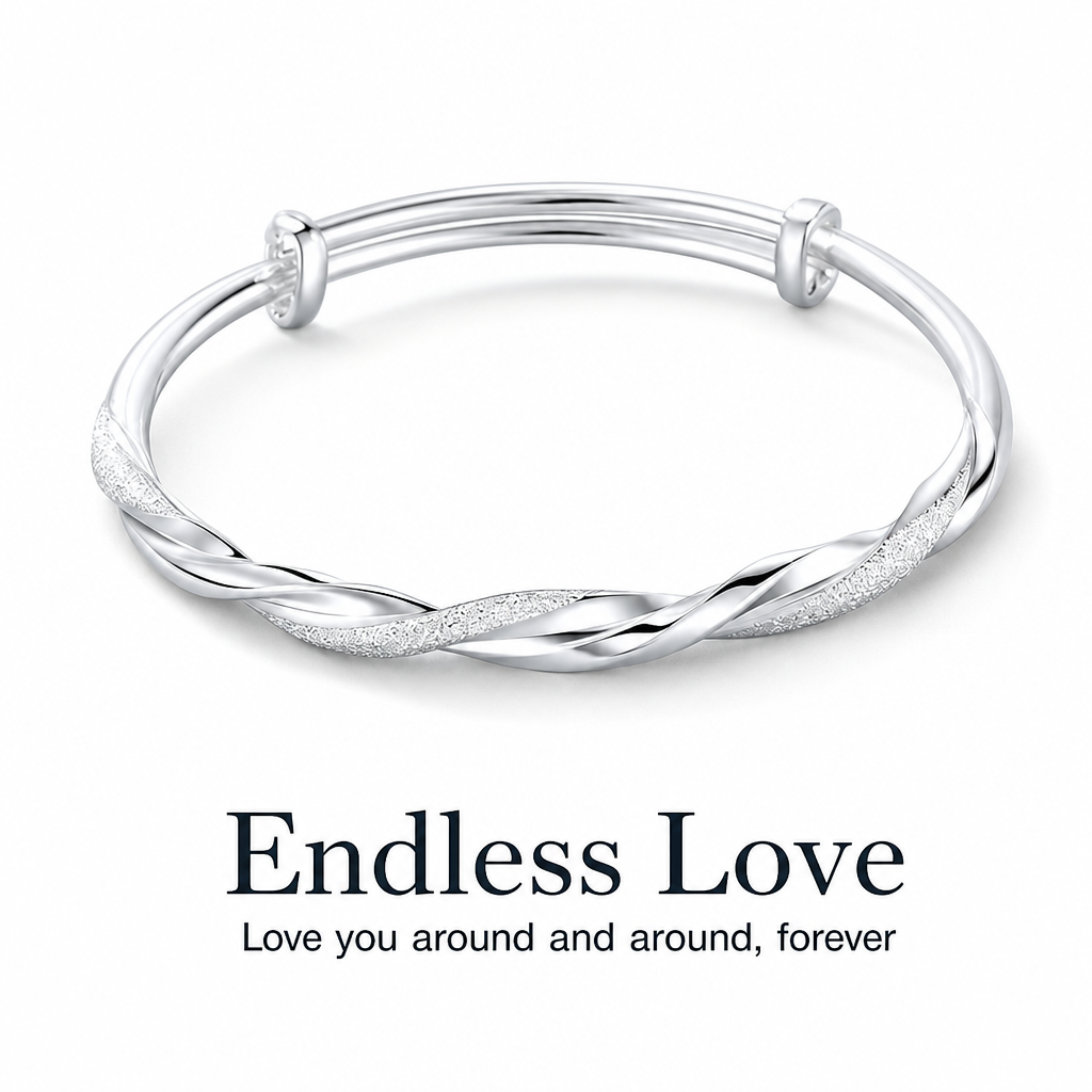 🌀 Infinite Mobius Twist Bangle: Smooth Sliding Adjustable Clasp, Dual Textured Finish, Electroplated Anti-Fade Jewelry