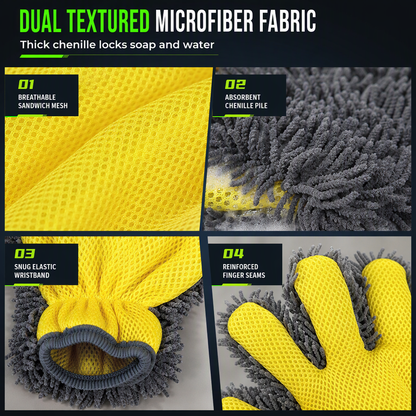 Thickened Plush Five Finger Car Wash Glove with Sandwich Mesh for Vehicle Detailing and Household Cleaning