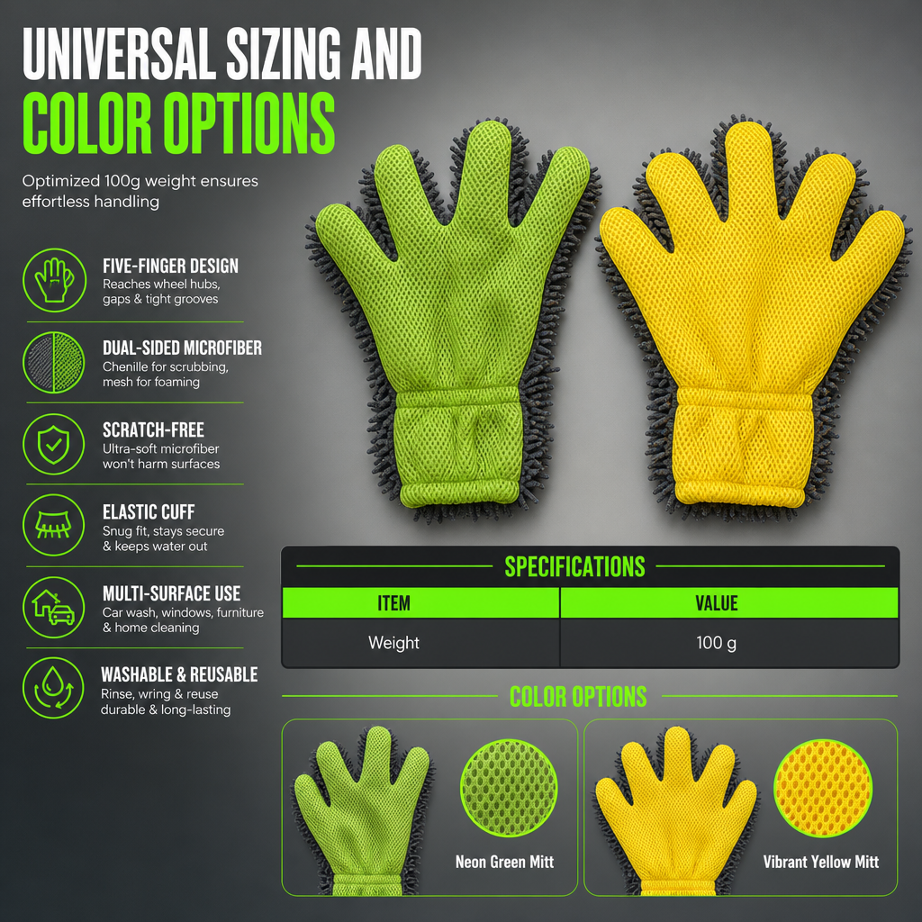 Thickened Plush Five Finger Car Wash Glove with Sandwich Mesh for Vehicle Detailing and Household Cleaning