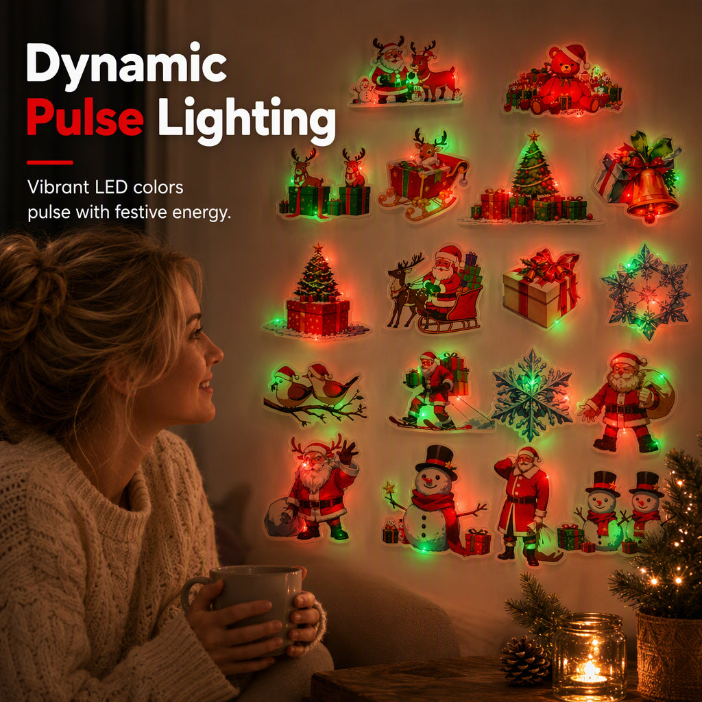 ✨🎁 LED Christmas Wall Stickers – Charming Holiday Characters & Red-and-Green Glow for Walls & Windows ⭐