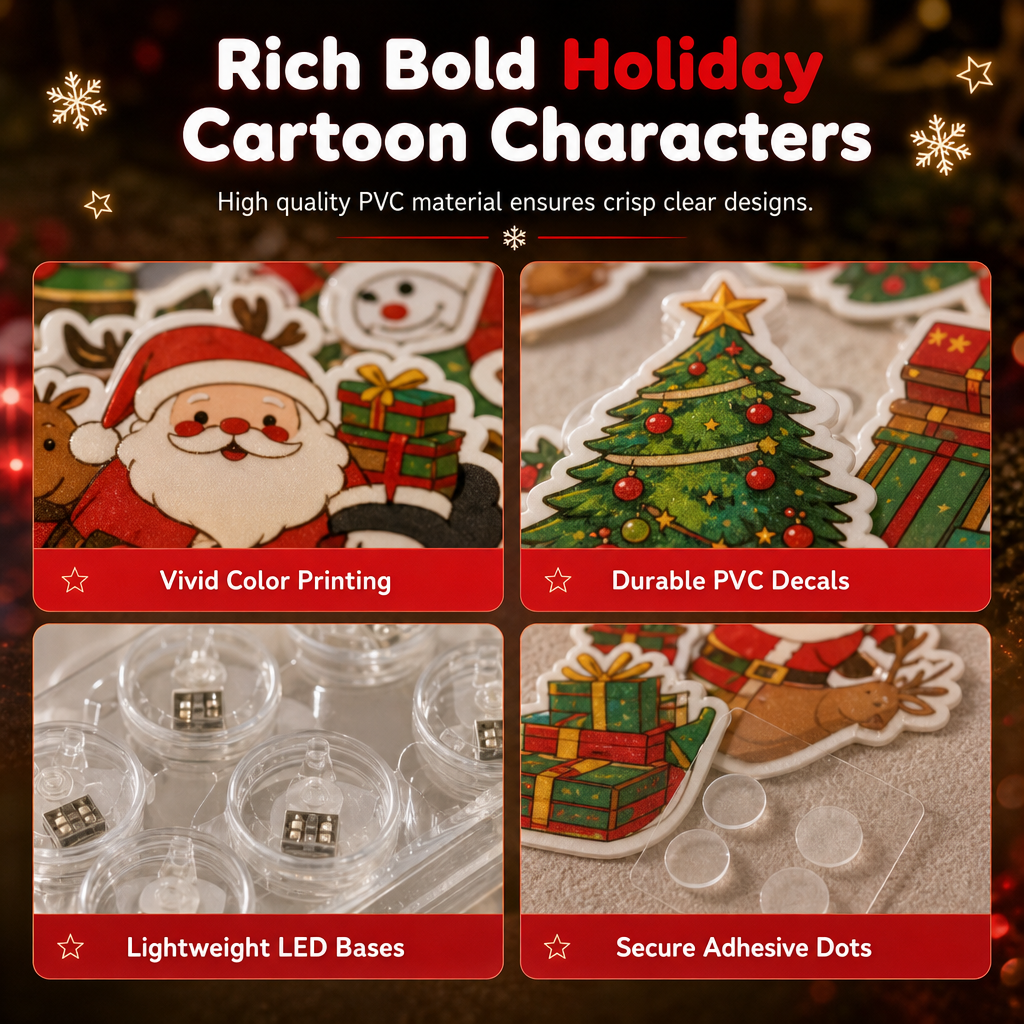 ✨🎁 LED Christmas Wall Stickers – Charming Holiday Characters & Red-and-Green Glow for Walls & Windows ⭐