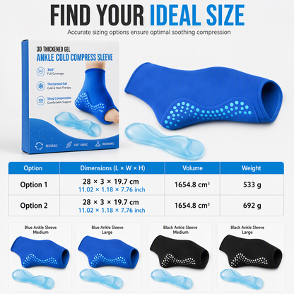 Extended 3D Thickened Solid Gel Ankle Pack Wrap for Foot and Ankle Cold Therapy