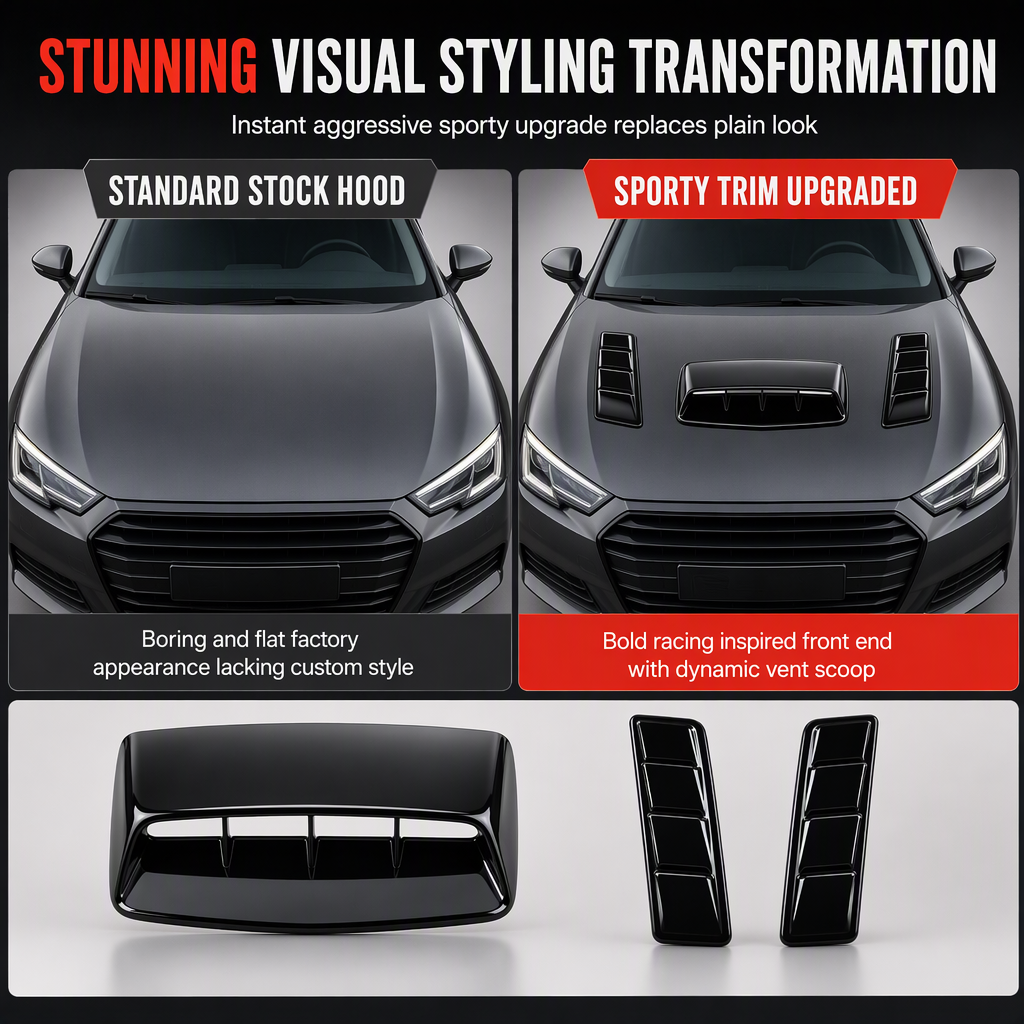 ✨ Car Hood Fake Air Vent Sticker – Shark Gill Style, Sport Look, No Drilling 🏎️