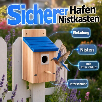 🐦 Weatherproof Wooden Outdoor Bird House – Natural Timber & Sky Blue Roof 🏡✨