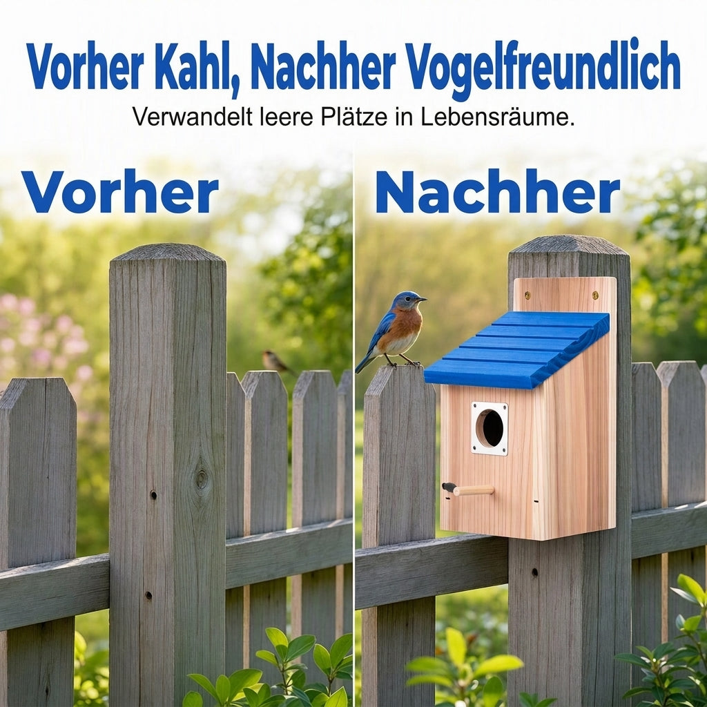 🐦 Weatherproof Wooden Outdoor Bird House – Natural Timber & Sky Blue Roof 🏡✨