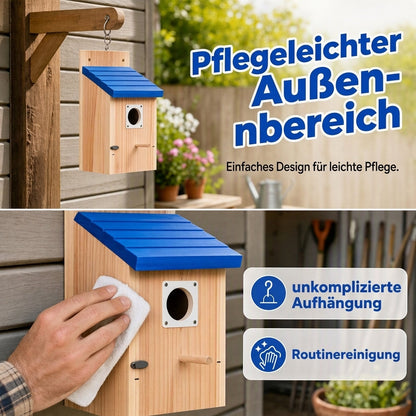 🐦 Weatherproof Wooden Outdoor Bird House – Natural Timber & Sky Blue Roof 🏡✨